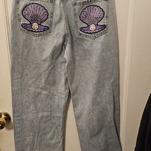 Forever 21 90s Fit Premium Blue Denim Jeans with Silver Buttons